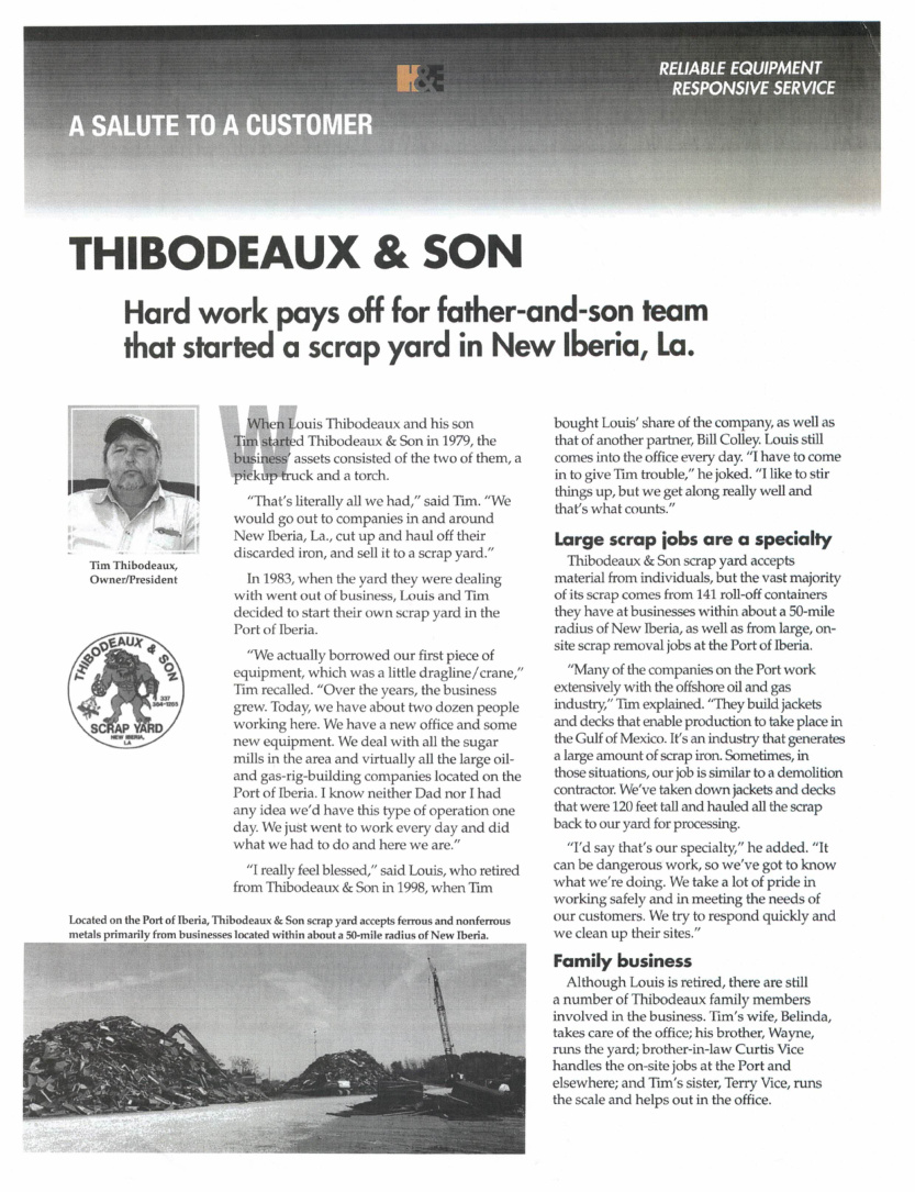 H&E Equipment Services feature on Thibodeaux & Son