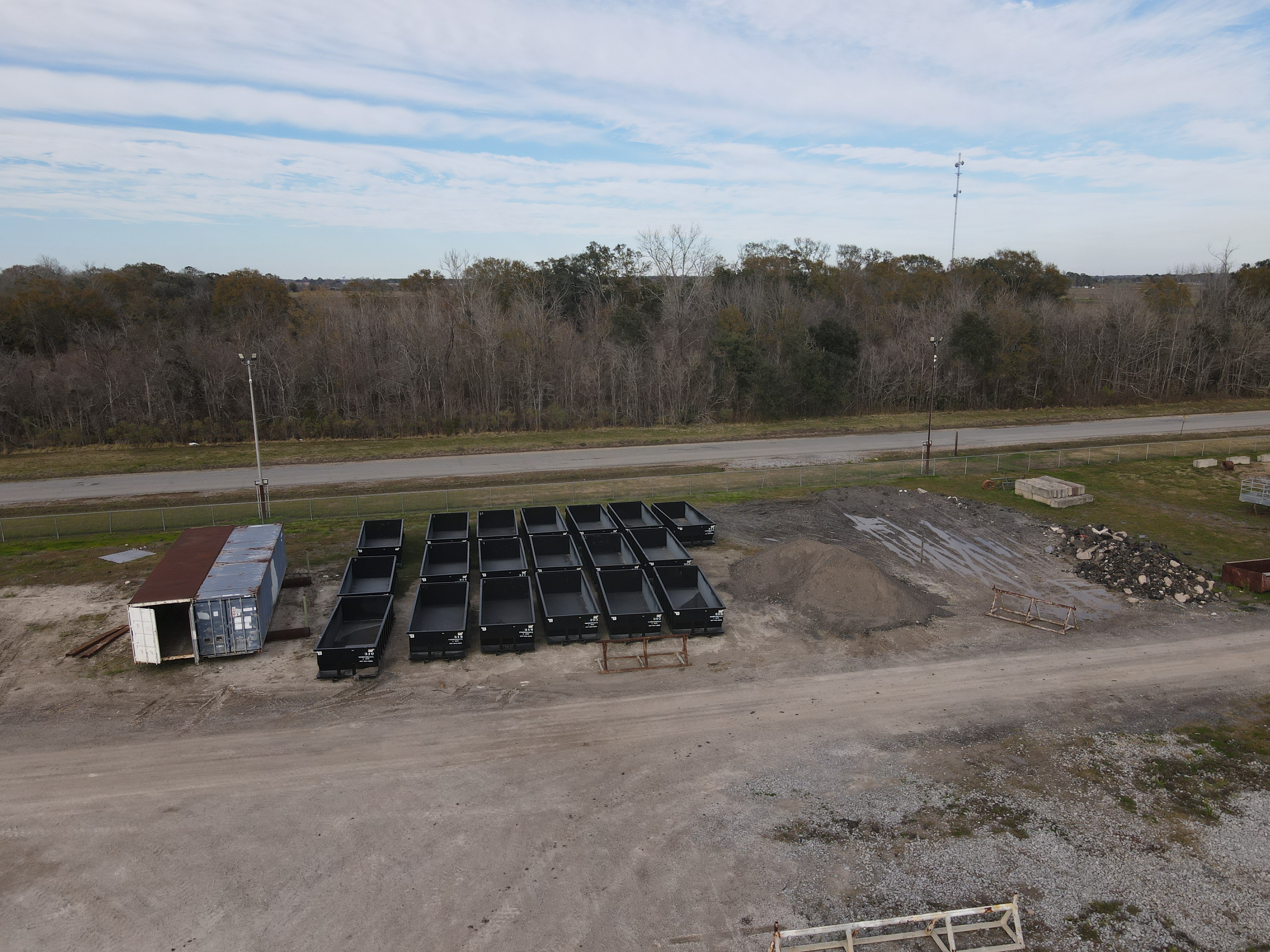 Rows of industrial scrap bins