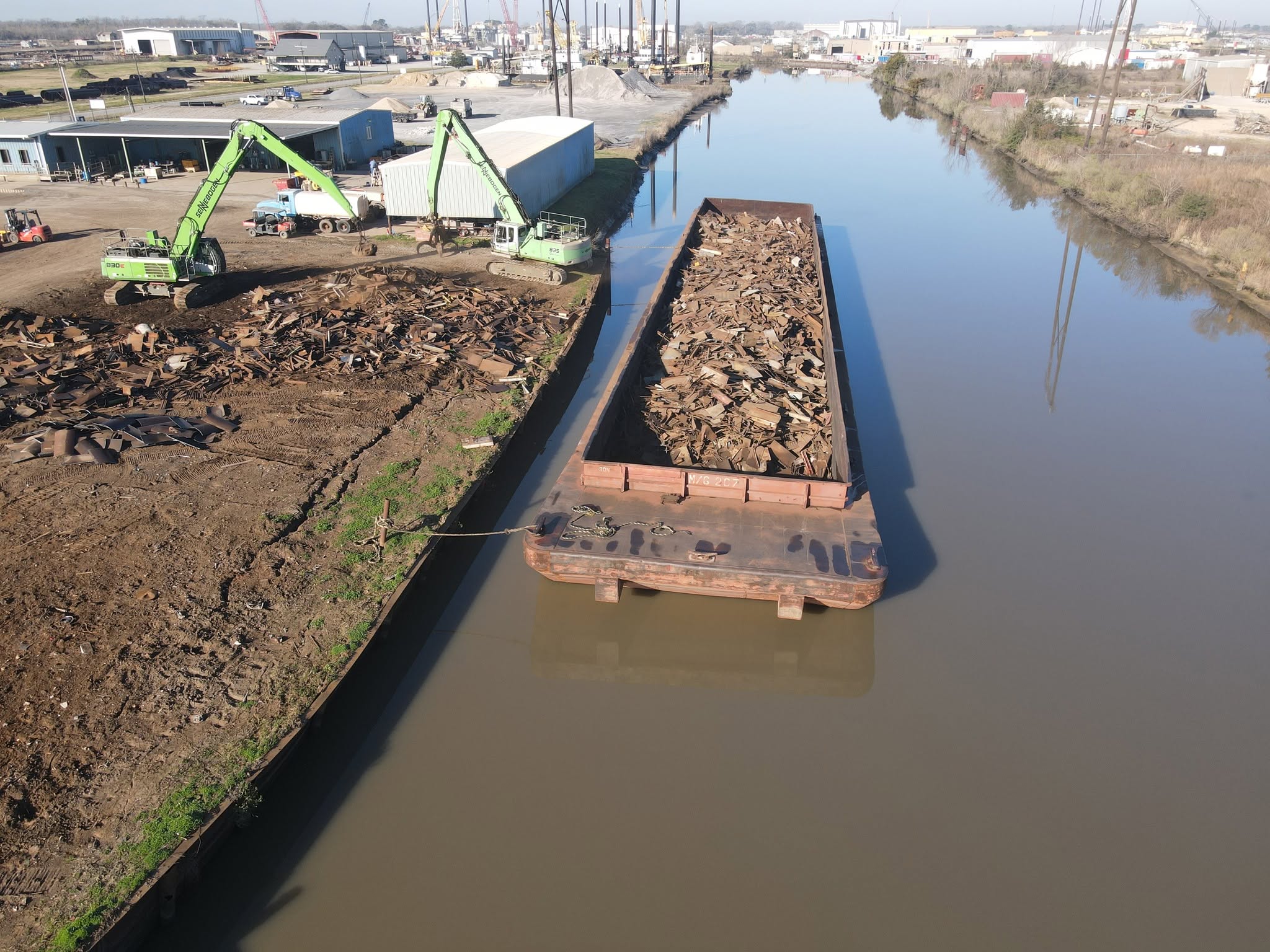 Scrap barge at the waterfront facility in New Iberia